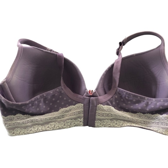 Cacique Plunge Underwire Purple Printed Bra 44D W/Lace & Push Up Cups Feminine - Picture 2 of 6